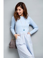 ニット×ガウチョロンパース/サックス