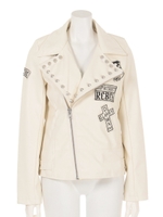 ワッペンスタッズ合皮ライダースJK/オフホワイト