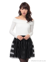 後ろりぼんボーダーお上品ワンピ/ブラック