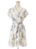 Oフラワーブルームカシュクールワンピ/ライトブルー