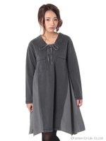 インディゴライク裏毛×テンセルデニムMIXワンピース/ブラック