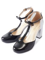 グリッターTストラップパンプス/ピンクベージュ