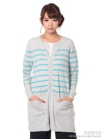 チューリップ柄レースボーダーロングカーディガン/ホワイト