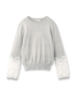 袖フラワーレース切り替えニット/ライトグレー(911)