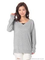 Vネックニットプルオーバー/ライトグレー