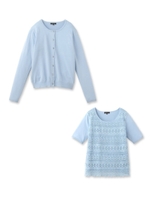 [L]カーディガン+レースニットアンサンブル/ライトブルー(091)