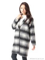 チェックシャギーチェスターコート/オフブラック