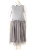 ニットベスト×チュールドッキングシャツワンピースセット/グレー