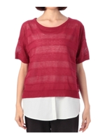 透かしボーダー＆とろみタンクトップSET/レッド系(063)