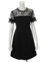 ダブルクロスハイネック切替ワンピース/ブラック