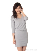 バックリボンタイトワンピ/グレー