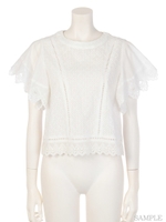 ラッフル袖レースブラウス/キャメル