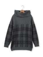 チェック柄リブ編みオフタートルネックニット/ネイビー(293)