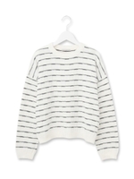 ナローボーダー格子編みニット/ネイビー(393)