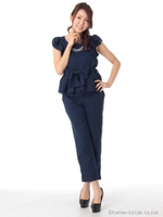 ラッフルレースパンツドレス/クロ