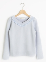 衿プリーツ長袖プルオーバー/ネイビー