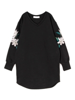 フラワー刺繍スリーブスウェット/ブラック