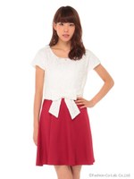 レースブラウスドッキングワンピース/ボルドー