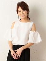 エルボースリーブトップス/ブラック