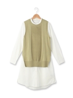 ベスト×スタンドカラーシャツSETワンピース/ライトブルー(091)