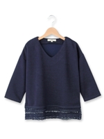 裾レースVネックプルオーバー/ネイビー(093)