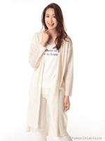 柄編みサイドスリットロングカーデ/グレー