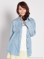 ロゴTシャツ付きウォッシュデニムシャツSET/サックス