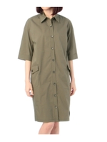 ドロップショルダーシャツワンピース/カーキ(027)