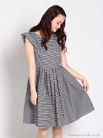 フリルスリーブワンピース/Stripe Navy