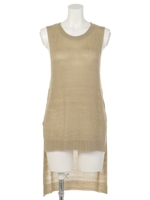 畦編みロングスリットニットベスト/BEIGE