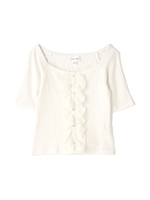 RIB FRILL FRONT TOPS/ホワイト(030)