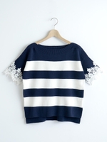 ミラノリブレース付ボーダーニット/オフ／柄