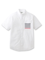 OX×パネルボーダー半袖シャツ/ブラック(019)