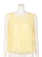 キャミ付レースはぎブラウス/ブラック