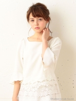 フラワーレースベルスリーブブラウス/ピンク