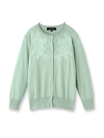 フラワー刺しゅうニットカーディガン/ブルー系(094)