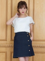 ラップ風デニムスカート/ネイビー