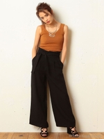 リネンタッチワイドパンツ/ブラック