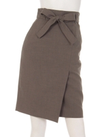 麻調ラップ風タイトスカート/ピンク