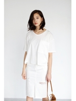 【AZUL by moussy】アメリカンコットンBIGポケットVネック半袖プルオーバー/O/WHT