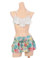 【Pinky&Dianne】無地フリル×トロピカルプリント/ホワイト