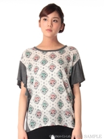 サーキュレントパターンプリントドレープブラウス/ブルー