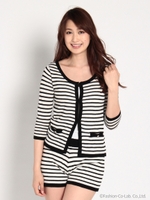 サマーニットボーダー柄セットアップ/グレー