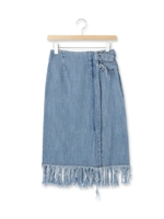 フリンジデニムラップスカート/ブルー(092)