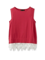 裾レースコットンニットプルオーバー/オリーブグリーン(026)