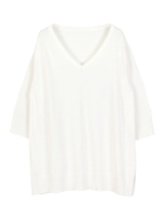 Vネック薄手ニットトップス/ホワイト