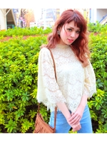 【chille anap】レース袖フレアトップス/BK