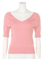 ワイドリブＶネックプルオーバー/ピンク