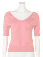 ワイドリブＶネックプルオーバー/ピンク