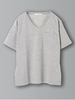 16/-OE天竺ポケット付きVネックTシャツ/杢グレー